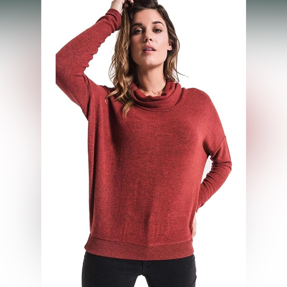 Z Supply Rust Red Cowl Neck Sweater